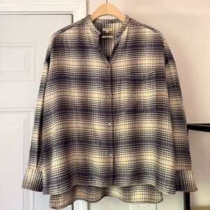 BELLEROSE ivory black cotton plaid flannel long sleeve boxy button up shirt